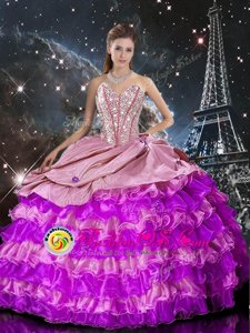 Chic Multi-color Organza Lace Up Sweetheart Sleeveless Floor Length Quince Ball Gowns Beading and Ruffles