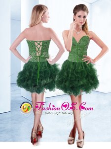 Romantic Knee Length A-line Sleeveless Dark Green Lace Up