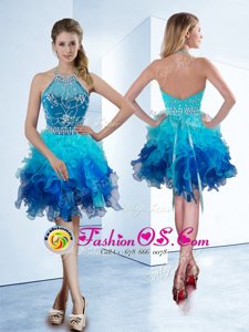 Elegant Knee Length Multi-color Prom Evening Gown Halter Top Sleeveless Zipper