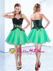 Turquoise Lace Up Sweetheart Appliques Homecoming Dresses Organza Sleeveless