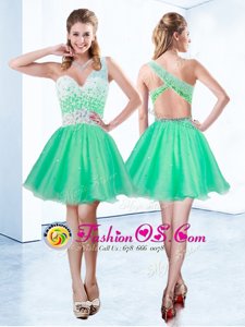 Customized One Shoulder Sleeveless Knee Length Beading Criss Cross Homecoming Dress with Turquoise