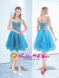 Hot Selling Blue Sweetheart Lace Up Beading Prom Gown Sleeveless
