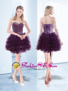 Dark Purple Sweetheart Neckline Beading and Ruffles Celebrity Dresses Sleeveless Lace Up