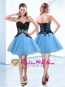 Gorgeous Sleeveless Mini Length Beading and Ruching Lace Up Evening Dress with Blue