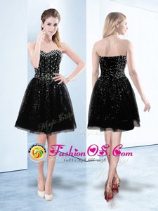 Comfortable Knee Length Lace Up Cocktail Dresses Black and In for Prom and Party with Beading and Sequins
