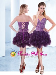Hot Sale Purple Lace Up V-neck Beading Evening Dress Organza Sleeveless