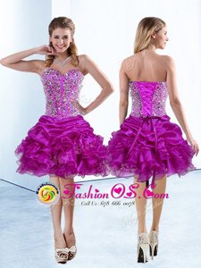 Glamorous Fuchsia Sweetheart Neckline Beading and Ruffles and Pick Ups Prom Dresses Sleeveless Lace Up