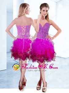 Dazzling Fuchsia Sleeveless Ruffles Knee Length Prom Evening Gown