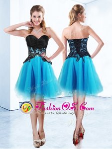 Baby Blue Sleeveless Organza Lace Up Prom Dress for Prom and Party