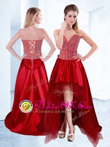 Trendy Wine Red Lace Up Sweetheart Beading Prom Evening Gown Satin Sleeveless