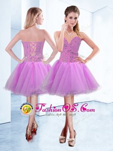 Latest Lilac Sweetheart Lace Up Beading Prom Dress Sleeveless