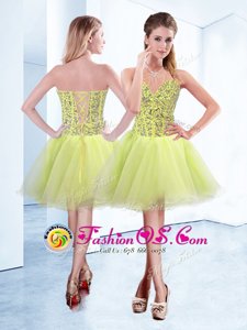 Knee Length Lace Up Cocktail Dresses Yellow Green and In for Prom and Party with Beading