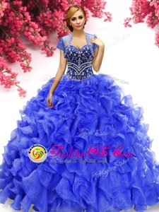 Beauteous Royal Blue Sleeveless Beading and Ruffles Floor Length Ball Gown Prom Dress