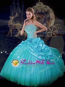 Sleeveless Taffeta and Tulle Floor Length Lace Up Quinceanera Dresses in Blue for with Beading and Pick Ups