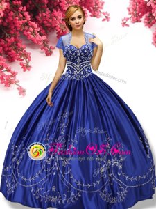 Perfect Floor Length Royal Blue Ball Gown Prom Dress Sweetheart Sleeveless Lace Up