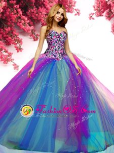 Ideal Multi-color Tulle Lace Up Sweetheart Sleeveless Floor Length Quinceanera Dresses Beading