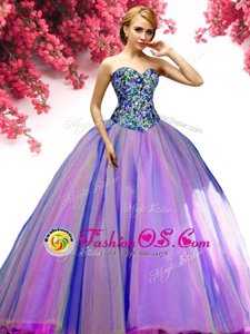 Sleeveless Tulle Floor Length Lace Up Quinceanera Dresses in Multi-color for with Beading