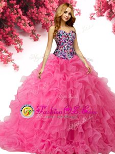 Floor Length Hot Pink 15 Quinceanera Dress Sweetheart Sleeveless Lace Up