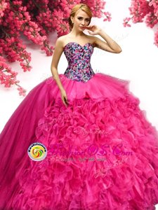 Sweetheart Sleeveless Lace Up Sweet 16 Dress Hot Pink Organza