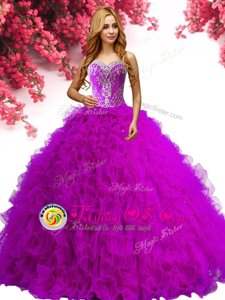 Graceful Fuchsia Sweet 16 Dresses Military Ball and Sweet 16 and Quinceanera and For with Beading and Ruffles Sweetheart Sleeveless Lace Up