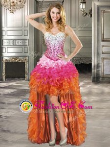 Multi-color Ball Gowns Beading and Ruffles Lace Up Organza Sleeveless High Low