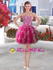 Nice Organza Sleeveless Mini Length Homecoming Dress and Beading and Ruffles