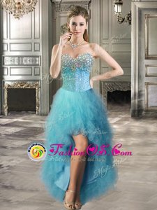 Captivating High Low Teal Prom Evening Gown Sweetheart Sleeveless Lace Up