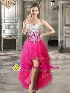 Sleeveless Beading and Ruffles Lace Up Prom Party Dress