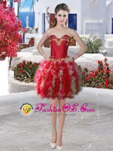 Red Sleeveless Organza Lace Up Junior Homecoming Dress for Prom and Party