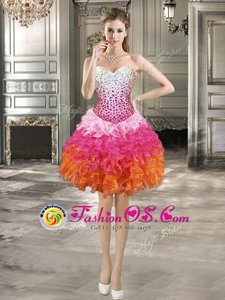 Beading and Ruffles Prom Party Dress Multi-color Lace Up Sleeveless Mini Length
