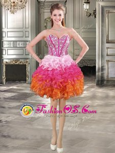 Excellent Sweetheart Sleeveless Organza Beading and Ruffles Lace Up