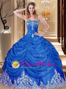 Royal Blue Tulle Lace Up Quinceanera Dress Sleeveless Floor Length Appliques and Pick Ups