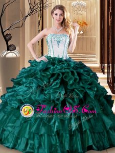 Exceptional Turquoise Ball Gowns Ruffles and Ruffled Layers Quinceanera Gown Lace Up Organza Sleeveless Floor Length