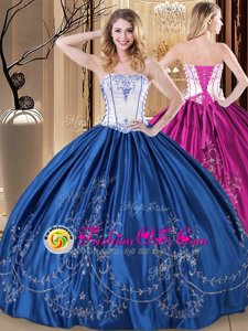 Royal Blue Lace Up Sweet 16 Quinceanera Dress Embroidery Sleeveless Floor Length