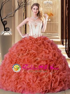 Best Selling Rust Red Lace Up Sweet 16 Quinceanera Dress Embroidery and Ruffles Sleeveless Floor Length
