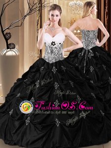 Pick Ups Floor Length Black Ball Gown Prom Dress Sweetheart Sleeveless Lace Up
