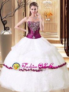 White Sleeveless Organza Lace Up Sweet 16 Dress for Military Ball and Sweet 16 and Quinceanera