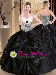 Hot Sale Satin and Taffeta Sweetheart Sleeveless Lace Up Pick Ups Sweet 16 Dresses in Black