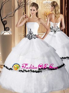 White Lace Up Quinceanera Dress Appliques and Ruffled Layers Sleeveless Floor Length