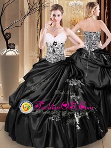 Black Sweetheart Neckline Appliques and Pick Ups Quinceanera Gown Sleeveless Lace Up