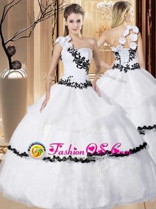 Shining White Sleeveless Sweep Train Embroidery 15 Quinceanera Dress