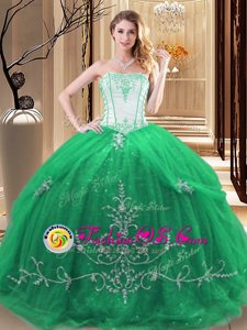 Fashionable Green Sleeveless Embroidery Floor Length Quinceanera Gown