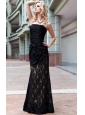 Black Column / Sheath Strapless Floor-length Ruffles Lac and Chiffon Prom / Evening Dress