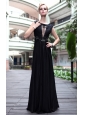 Black Empire Bateau Floor-length Chiffon Rhinestone Prom Dress