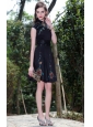 Black Empire High-neck Knee-length Taffeta Sequins Prom / Homecoming Dress
