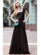 Brown Empire One Shouder Floor-length Chiffon Rhinestone Prom / Evening Dress