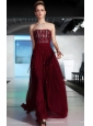 Burgundy Column / Sheath Strapless Floor-length Chiffon Beading and Sequins Prom / Evening Dress