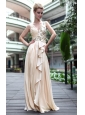 Champagne Empire V-neck Floor-length Elastic Woven Satin Beading Prom Dress