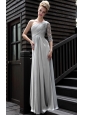 Silver Empire One Shoulder Floor-length Chiffon Appliques Prom Dress