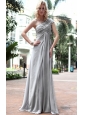 Gray Empire One Shoulder Floor-length Chiffon Beading Prom Dress